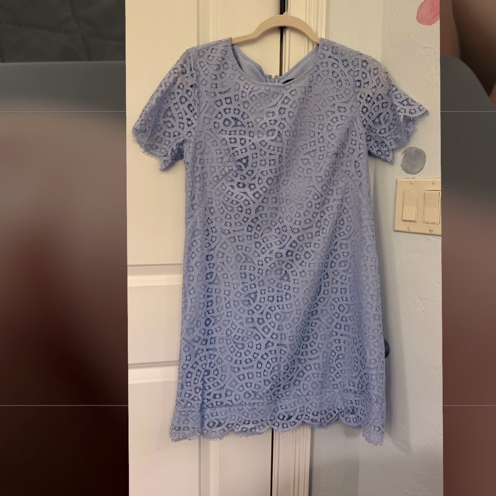 Ann Taylor Light Blue Lace Short Sleeve Shift Dress